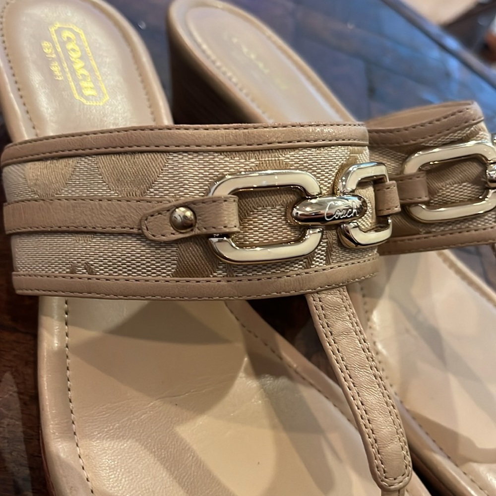 Coach Tan Sandals with Chain-Link Detail
